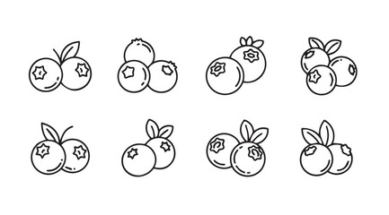 Collection of hand drawn blueberry silhouettes with leaves and stems