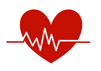 Heartbeat pulse line on red heart symbol illustration. Cardiogram rhythm on stylized heart icon