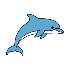 Fototapeta premium Playful blue dolphin character in a simple cartoon style. Vector graphic illustration of a marine mammal, isolated clipart design element