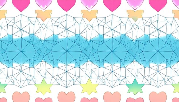 Pastel Hearts Stars Y2K Seamless Pattern Light Blue Background