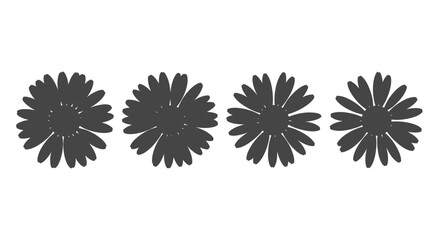 Four dark daisy flower silhouettes in a row
