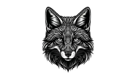 Intricate artistic rendering of a fox head featuring detailed swirling patterns and line work