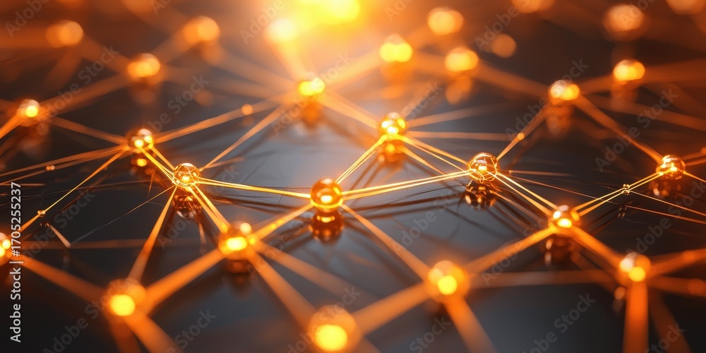 Poster an abstract depiction of interconnected points and lines, illuminated by a warm glow, suggesting the