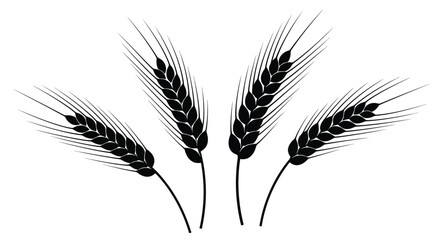 Four detailed black wheat stalks silhouette