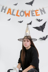 Teenage girl studio Halloween photoshoot 