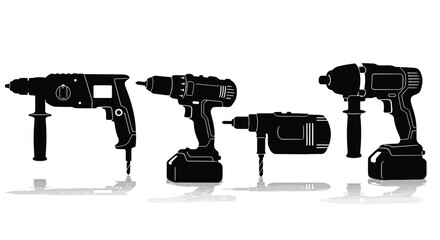 Collection of power tool silhouettes on a white background silhouette