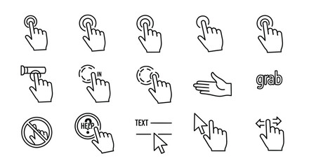 Collection of hand gestures and touch screen interaction icons silhouette