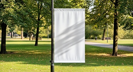 Lamppost Advertising Flag Mockup Breezy Public Park Medium Shot Brand Promotion
