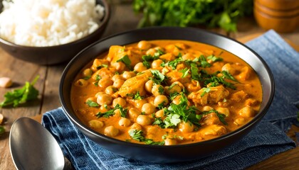 Spicy chicken curry with chickpeas and rice