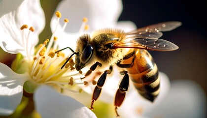 Honeybee on a white blossom