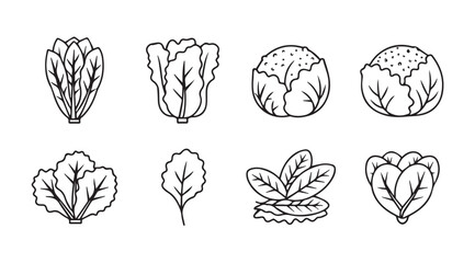 Collection of various leafy green vegetable silhouettes in a simple line art style