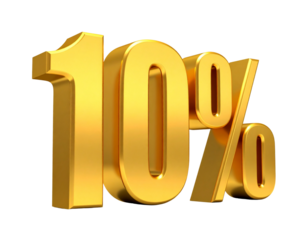 3D Golden ‘10%’ Symbol, isolated on white background PNG