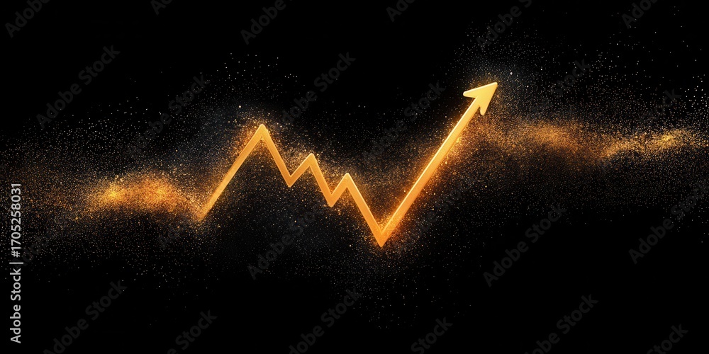 Poster a dynamic graph with a glowing upward trend, symbolizing growth and success against a dark backgroun