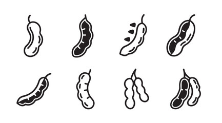 Collection of hand drawn edamame bean pods in silhouette style