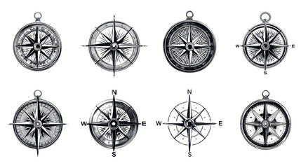 Obraz premium Set of Vintage Compass Icons Isolated on white Background