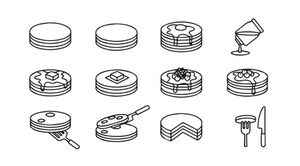 Collection of hand drawn pancake icons in a simple silhouette style