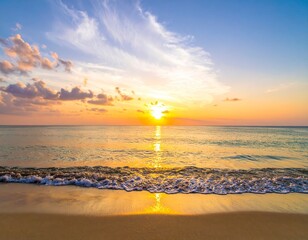 Scenic ocean sunsets over the horizon. Generated image