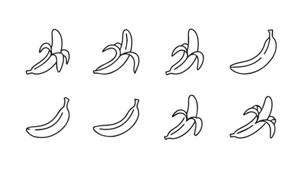 Collection of hand drawn banana silhouettes in various stages of peeling © Tanvir