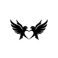 Obraz premium Silhouette of Two Birds with Open Wings Forming a Romantic Heart Symbol