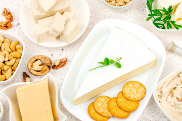 Homemade vegan cashew cheese. Raw healthy sauce in a bowl, lactose free food. Bio organic product