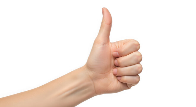 Hand gesture showing thumbs up isolated on transparent background