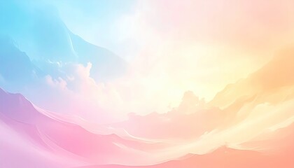 Abstract Pastel Landscape with Gradient Sky and Soft Clouds in Shades of Peach Pink and Blue