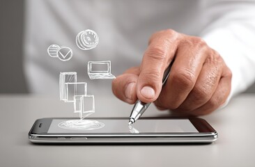 Hand drawing digital interface elements on a phone screen