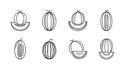 Collection of stylized melon and watermelon fruit icons silhouette
