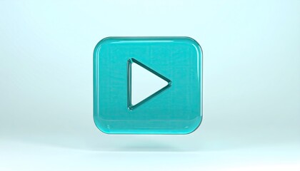 Teal Glass Play Button Icon 3D Render