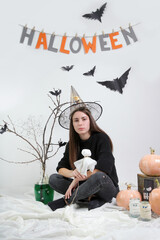 Teenage girl studio Halloween photoshoot 