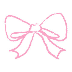 Pink bow vector illustration. Cute hand drawn ribbon bow clipart in pastel color. Decorative doodle chalk textured element for girly design, scrapbooking, stickers, invitations, greeting cards