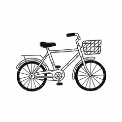 Hand-drawn sketch of a vintage bicycle with a front basket.