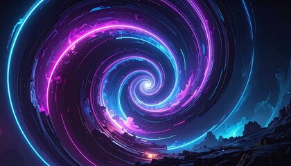 Obraz premium Abstract Swirling Vortex of Blue and Purple Light Pixels with Black Background