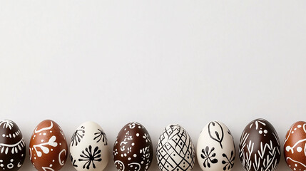 Easter egg in mural standing in white  wall copy space background