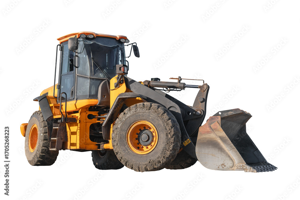 Aufkleber a loader vehicle is prominently displayed, featuring an isolated view with a large front bucket. thi