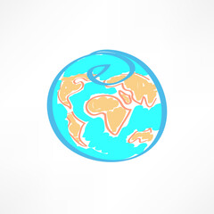 Artistic representation of the Earth showing continents detailed in warm colors and a blue ocean backdrop