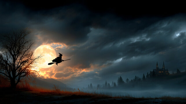 bruja volando sobre su escoba