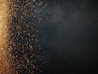 Fototapeta premium A shimmering gold glitter effect fades into a dark background, creating a striking visual contrast and a sense of elegance.