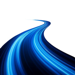  futuristic glowing blue light trail curve representing speed motion technology data flow abstract road path on transparent background for digital design