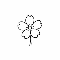 Simple black line drawing of a cherry blossom flower.