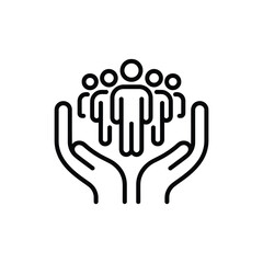 Hands cradling a group of people icon representing community and support