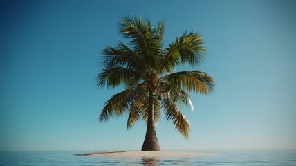 Fototapeta premium Blue Sky and Calm Ocean with Green Palm Tree