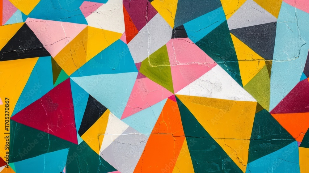 Poster the image showcases a vibrant and abstract geometric pattern filled with sharp, angular shapes