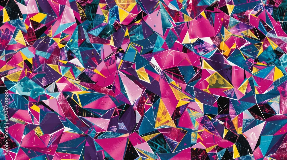 Poster the image showcases a vibrant and abstract geometric pattern filled with sharp, angular shapes