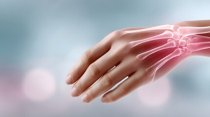 Naklejka premium Hand with highlighted bones showing pain and injury, medical concept