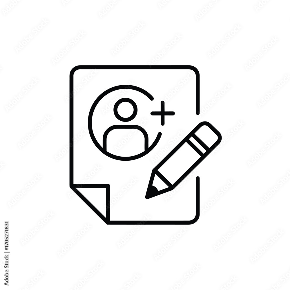 Aufkleber icon representing adding a new user profile with a pencil and paper