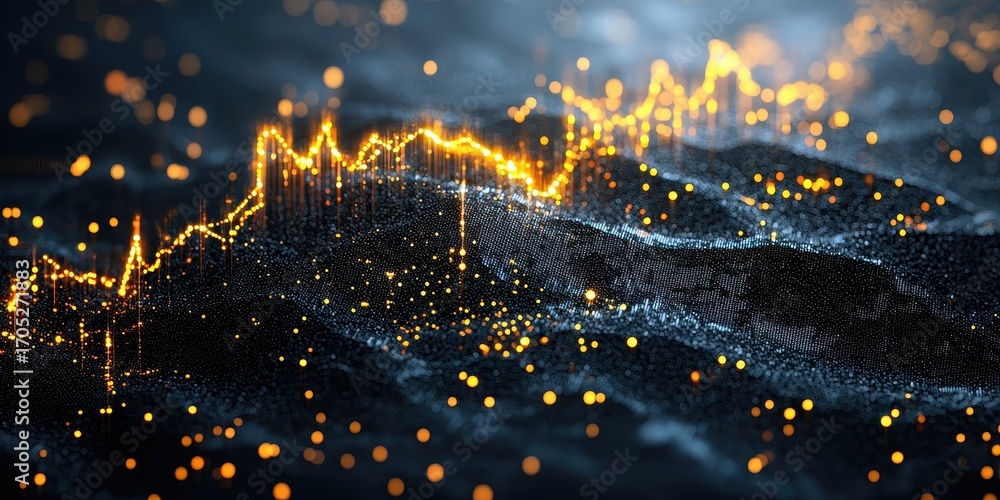 Poster a captivating digital visualization of data waves illuminated by glowing particles, representing tec