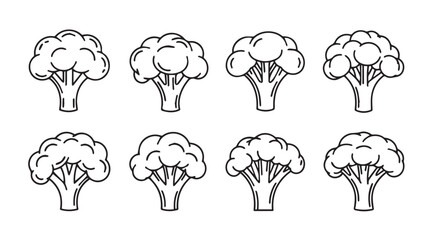Collection of stylized broccoli florets in a simple silhouette style