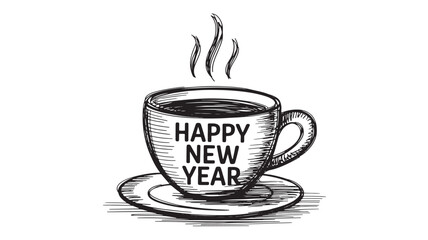 Happy New Year coffee cup sketch illustration