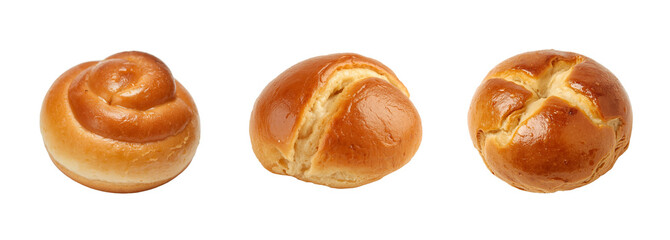 Buns isolated on a transparent PNG / white background. Fresh pastry. Bakery food. Bun set. Freshness bread.